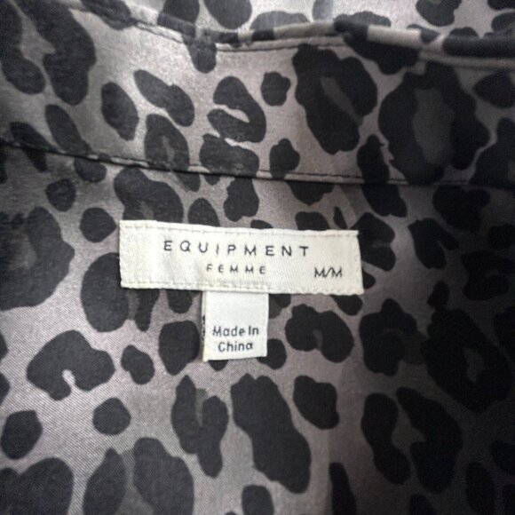 Equipment Women's Button Down Shirt Silk Long Sleeves Leopard Print Black Medium - Picture 4 of 8
